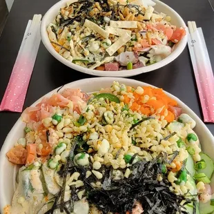 two plates of food on a table