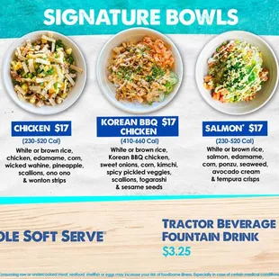 Menu of our Signature Bowls