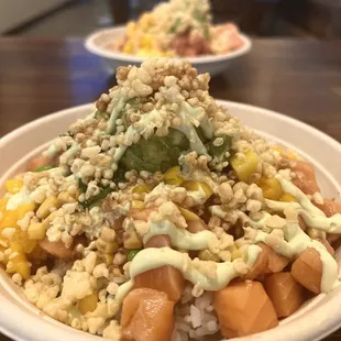Custom made salmon poke bowl