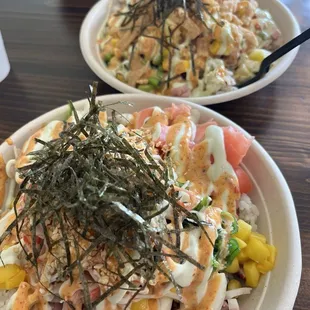 Build your own poke bowl with shrimp, spam and octopus