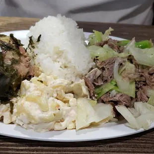 Lau lau and pork with cabbage.