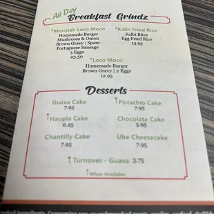 Prices for cakes