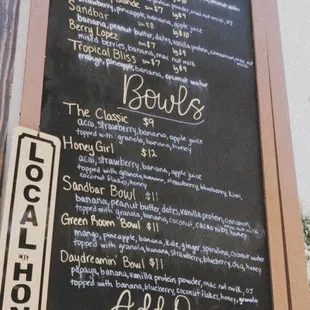a menu on a blackboard