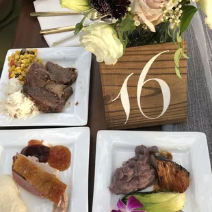 Garlic herb prime rib w/sweet corn succotash &amp; toasted coconut jasmine rice w/golden currants