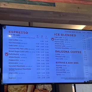 coffee menu