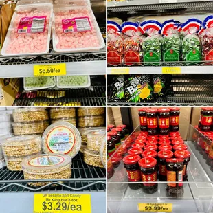 Mochi, candies, sesame chews and black soybean in jar