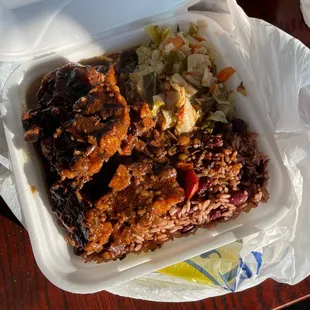 Large ox tails with rice &amp; pease and cabbage