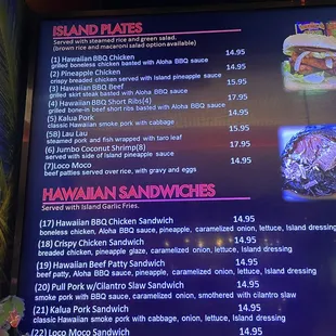 Menu as of Oct 2022