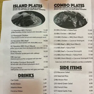 Menu as of Oct 2022