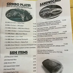 Menu as of Oct 2022