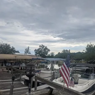 a boat docked at a dock