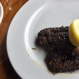Applesauce, bronzed flounder.