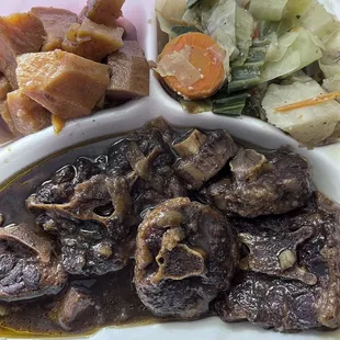 Oxtail with yams and cabbage
