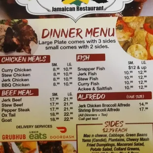 the menu and prices