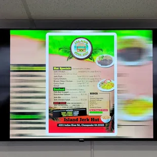 a menu on the wall