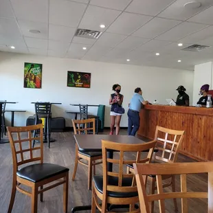 people standing at the counter