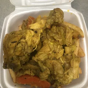 Lunch special Curry chicken and Our succulent Season Fries