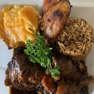 a plate of meat and rice