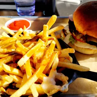 Burger with poutine fries