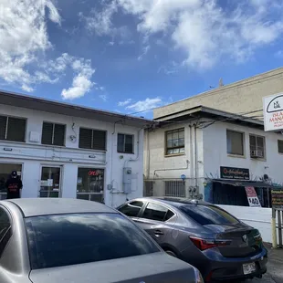 Hard spot to find. Limited parking. Maybe 3 stalls out front, and the rest park on the street.