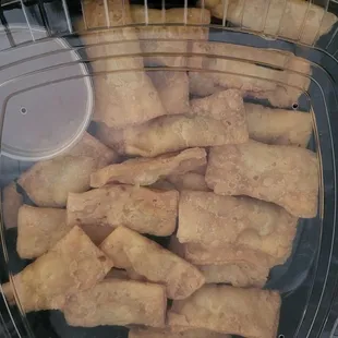 Thanksgiving meal.  Crispy gau gee. Hot mustard sauce.