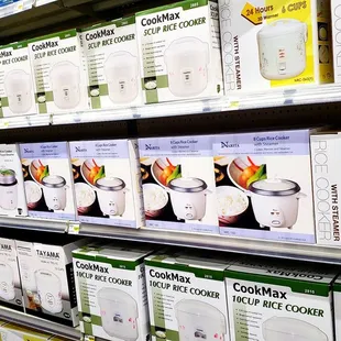 a shelf of food items