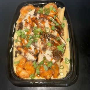 Jerk chicken and shrimp pasta