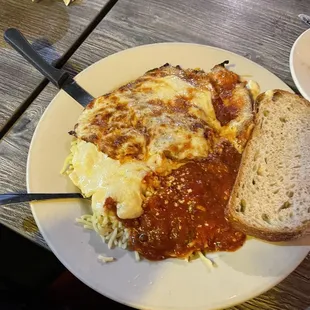 Chicken parm with two sauces. This was ok but the chicken was the thinnest oddest chicken ever. Coated in off egg.