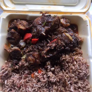 Stewed oxtails with rice and beans. Yummy