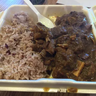 Curried Goat with beans and rice. YUM!!!