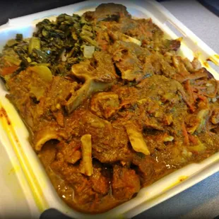 curried goat lunch special (rice 'n beans, side, curried goat, and drink) $8.64 after tax