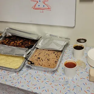 a variety of food items on a table