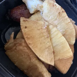 Breadfruit, bammy, and plantain