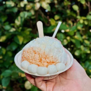 Regular shave ice with mochi balls and condensed milk