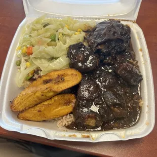 Oxtails Rice and Beans Steamed Veggies