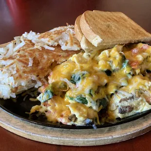 swiss skillet with cheddar/pepperjack cheese sub - delicious!