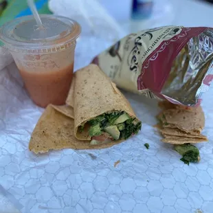 veggie wrap and caribbean dreams smoothie