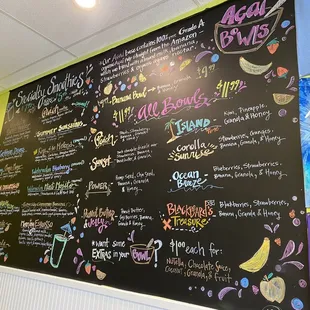 the menu on the wall