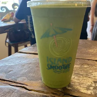 Island Smoothie Power Up - Grapes, Pineapple, Apple, Banana, Mangoes, Spinach, Organic Coconut Oil, and Maca Powder ($8.50)