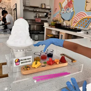 The shave ice syrup is freshly made with organic sugar. Everything we ordered was delicious. My daughter love the rainbow shave ice.