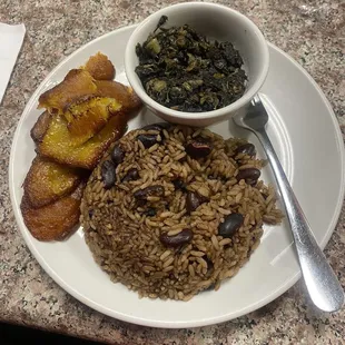 Fried Plantains Rice and Peas Callaloo