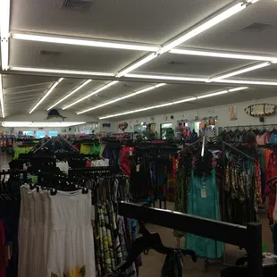 Lots of out of style beach clothing