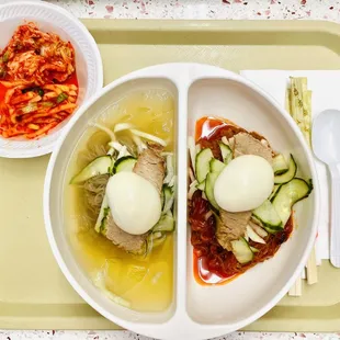 a bowl of soup and a bowl of noodles