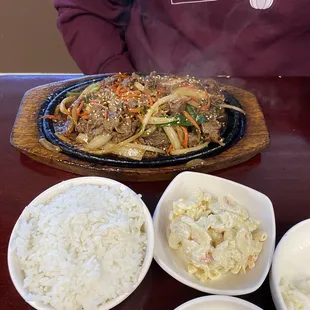 Beef Bulgogi with Rice and Mac Salad
