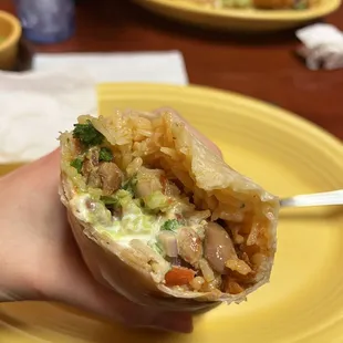 inside of a grilled chicken super burrito
