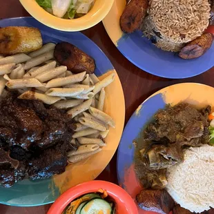 Oxtails, curry Goat and Rasta Pasta