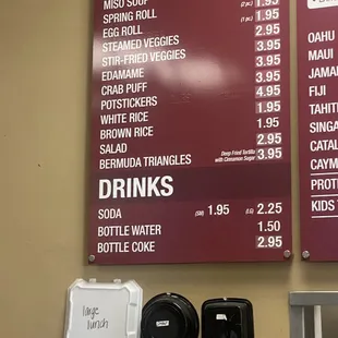 Menu as of May 2023