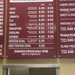 Menu as of May 2023
