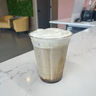 Caramel latte with cold foam