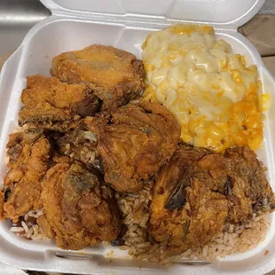 Chicken Mac and chesse was and rice